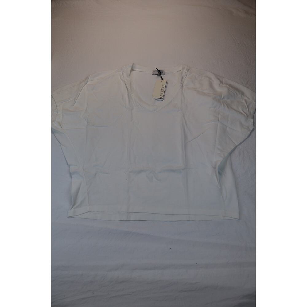NEW Evereve Livia Easy V Neck T Shirt Top Women White Tee Relaxed Size M - Picture 2 of 5